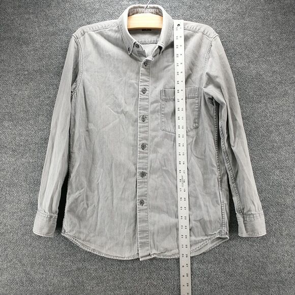 Uniqlo Womens Button-Down Shirt Gray Medium Long Sleeve Chest Pocket Cotton - Picture 10 of 12
